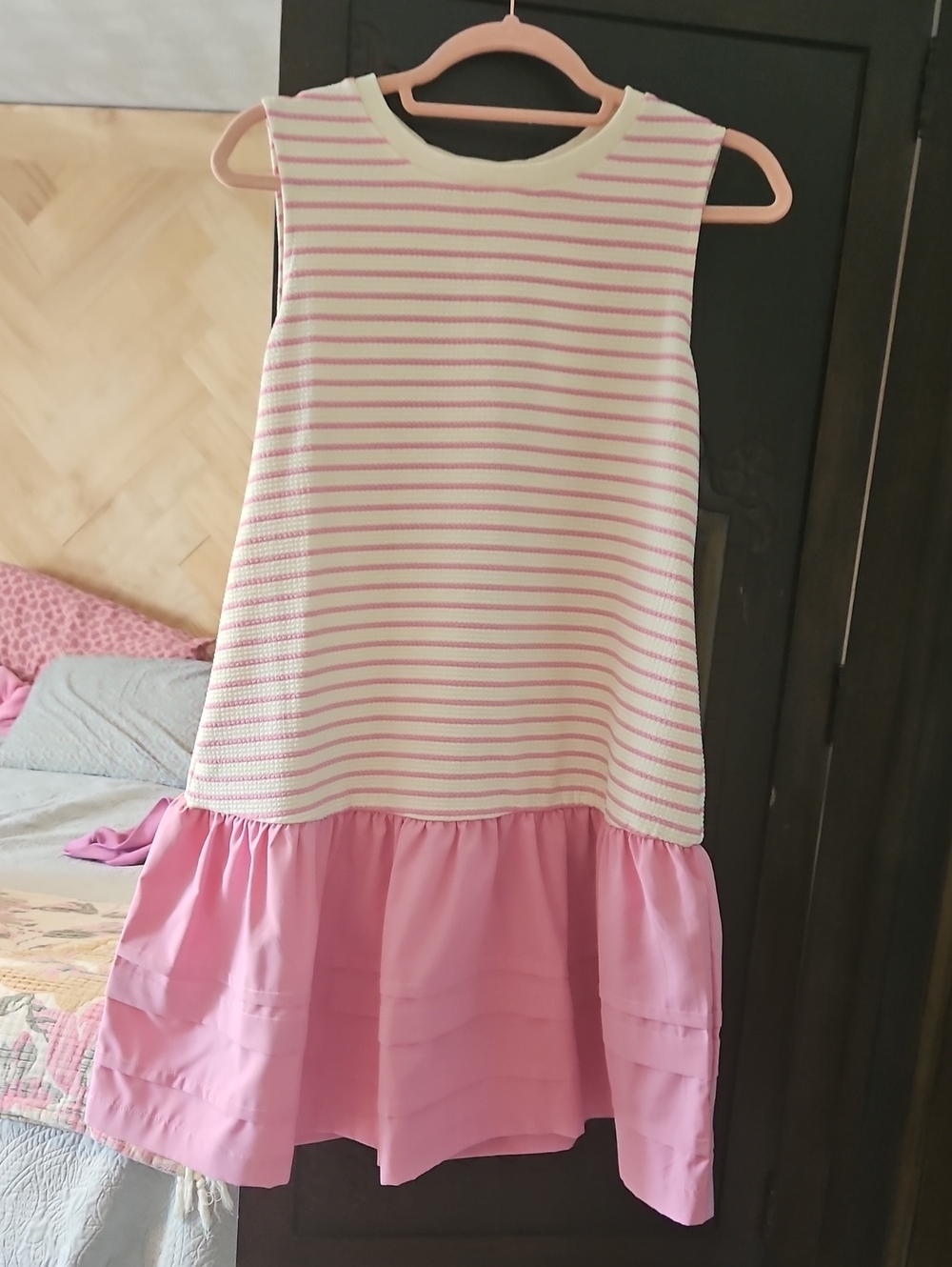 Sleeveless Pink Striped Drop-Waist Mini Dress